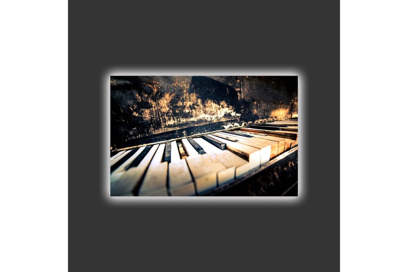 Canvastavla med LED-belysning - Svart piano med vita tangenter i en nostalgisk komposition - Svart / Vit / Brunt - Inredning - Tavlor & konst - Canvastavlor