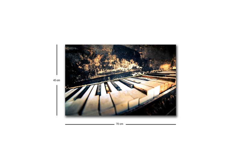 Canvastavla med LED-belysning - Svart piano med vita tangenter i en nostalgisk komposition - Svart / Vit / Brunt - Inredning - Tavlor & konst - Canvastavlor