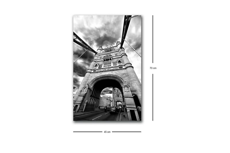 Canvastavla med LED-belysning - Svartvit bild av Tower Bridge i London med dramatiska moln - Svart / Vitt / Grått - Inredning - Tavlor & konst - Canvastavlor