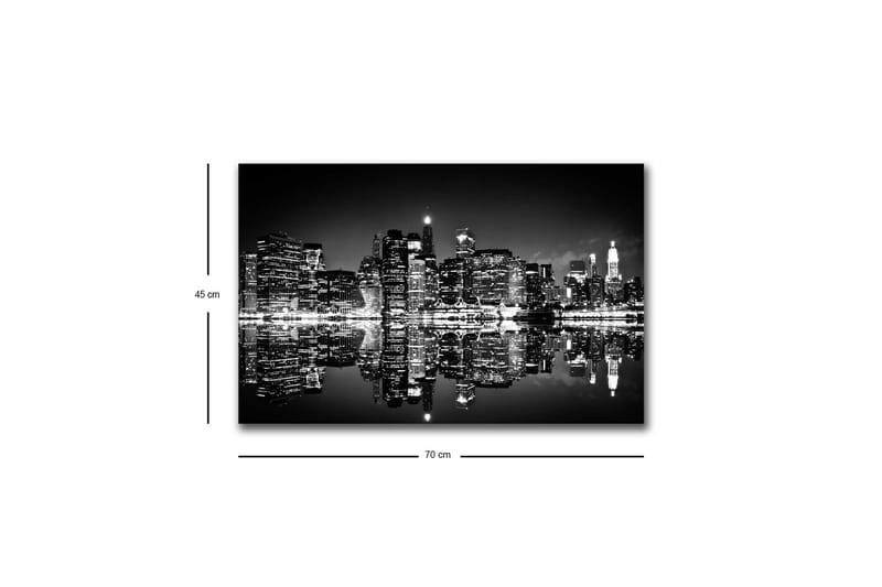 Canvastavla med LED-belysning - Svartvit stadssilhuett med reflektioner i vattenytan - Svart / Vitt / Grått - Inredning - Tavlor & konst - Canvastavlor