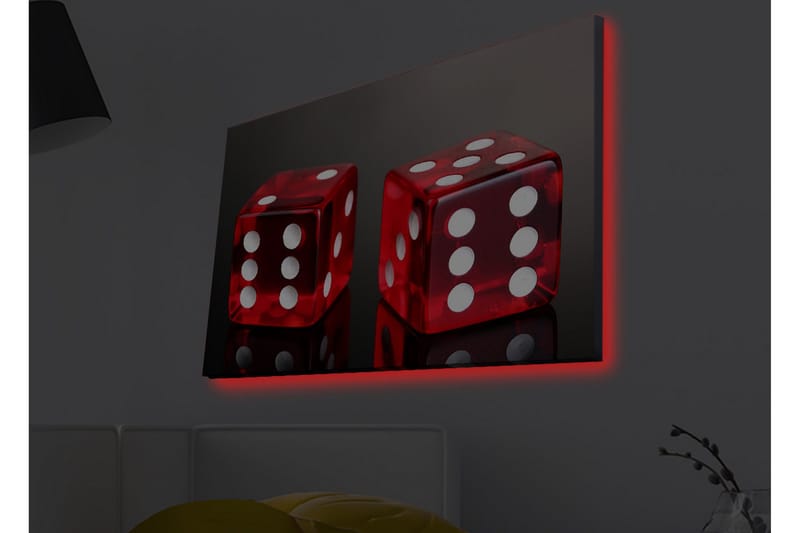 Canvastavla med LED-belysning - Tärningar i klart röd färg med vita prickar - Röd / Vit - Inredning - Tavlor & konst - Canvastavlor