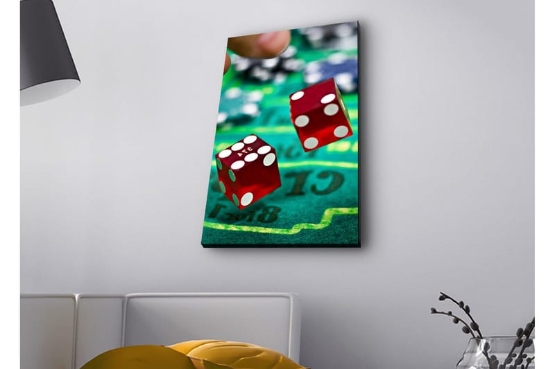 Canvastavla med LED-belysning - Tärningar som kastas på en grön spelplan - Röd / Grön / Svart - Inredning - Tavlor & konst - Canvastavlor