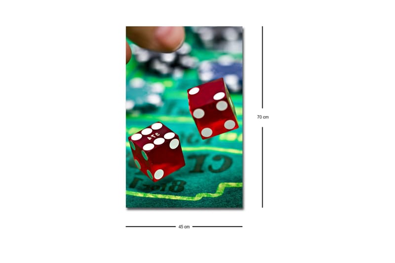 Canvastavla med LED-belysning - Tärningar som kastas på en grön spelplan - Röd / Grön / Svart - Inredning - Tavlor & konst - Canvastavlor