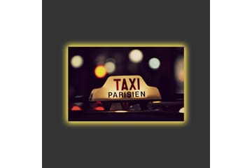 Canvastavla med LED-belysning - Taxi-skylt med texten TAXI PARISIEN i en nattlig stadsmiljö - Gult / Svart / Rött - Inredning - Tavlor & konst - Canvastavlor