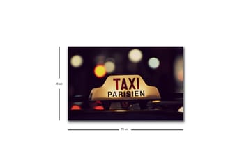Canvastavla med LED-belysning - Taxi-skylt med texten TAXI PARISIEN i en nattlig stadsmiljö - Gult / Svart / Rött - Inredning - Tavlor & konst - Canvastavlor