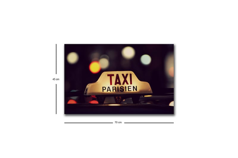 Canvastavla med LED-belysning - Taxi-skylt med texten TAXI PARISIEN i en nattlig stadsmiljö - Gult / Svart / Rött - Inredning - Tavlor & konst - Canvastavlor