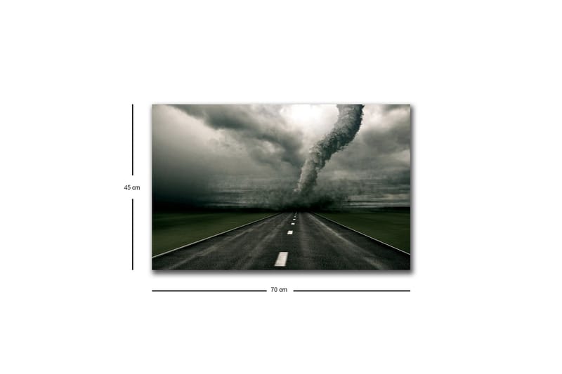 Canvastavla med LED-belysning - Tornado som sveper över en öde väg - Grå / Svart / Grön - Inredning - Tavlor & konst - Canvastavlor