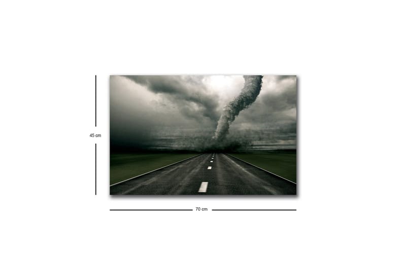 Canvastavla med LED-belysning - Tornado som sveper över en öde väg - Grå / Svart / Grön - Inredning - Tavlor & konst - Canvastavlor