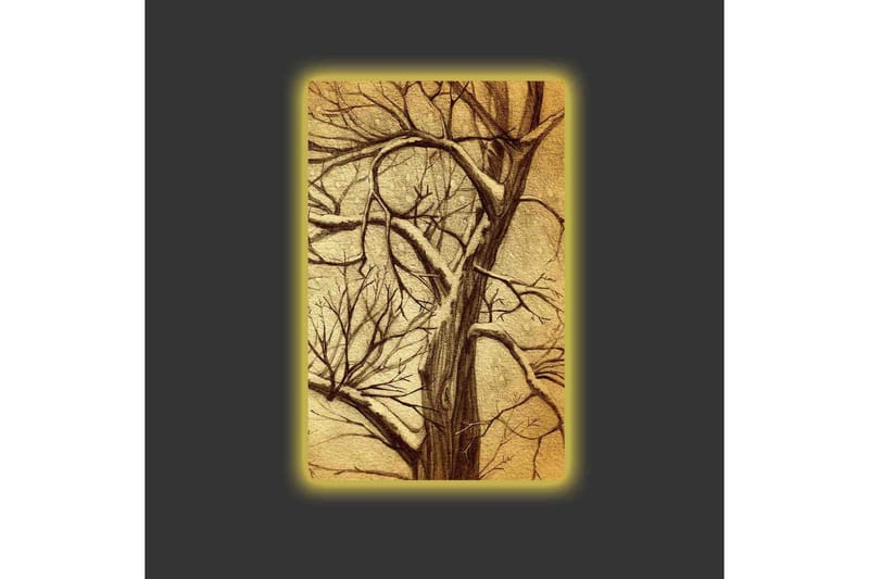 Canvastavla med LED-belysning - Träd med grenar i en stiliserad, gyllene komposition - Guld / Brun - Inredning - Tavlor & konst - Canvastavlor