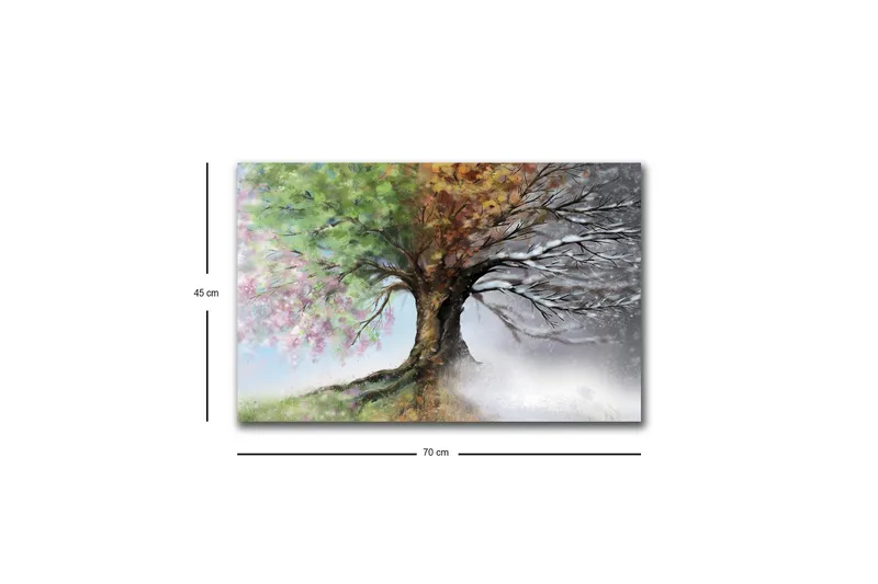 Canvastavla med LED-belysning - Träd med skiftande årstider i en harmonisk komposition - Grön / Brun / Grå - Inredning - Tavlor & konst - Canvastavlor