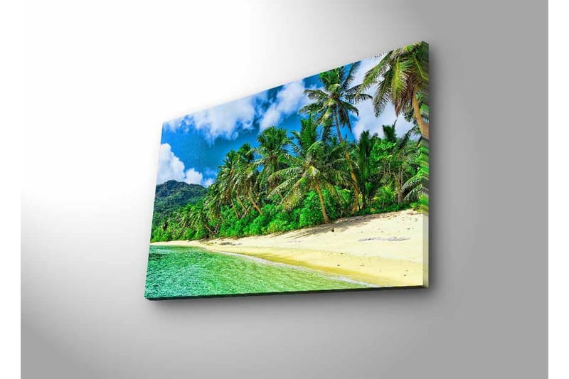 Canvastavla med LED-belysning - Tropisk strand med palmer och klart vatten - Grön / Blå / Sandfärgad - Inredning - Tavlor & konst - Canvastavlor