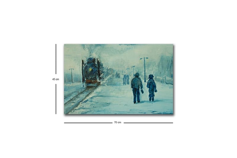 Canvastavla med LED-belysning - Två personer som promenerar i snön under en dimmig himmel - Blå / Vit / Grå - Inredning - Tavlor & konst - Canvastavlor