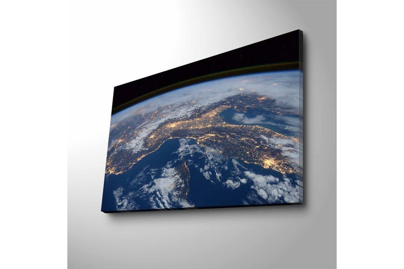 Canvastavla med LED-belysning - Utsikt över jorden med städer belysta i natten - Mörkblå / Vit / Gul - Inredning - Tavlor & konst - Canvastavlor