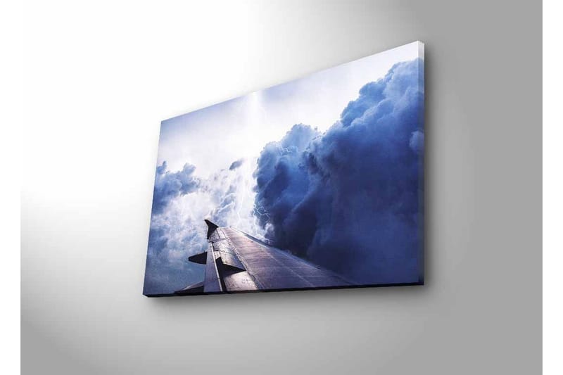 Canvastavla med LED-belysning - Utsikt från ett flygplansvinge mot dramatiska molnformationer - Mörkblå / Ljusgrå / Vit - Inredning - Tavlor & konst - Canvastavlor