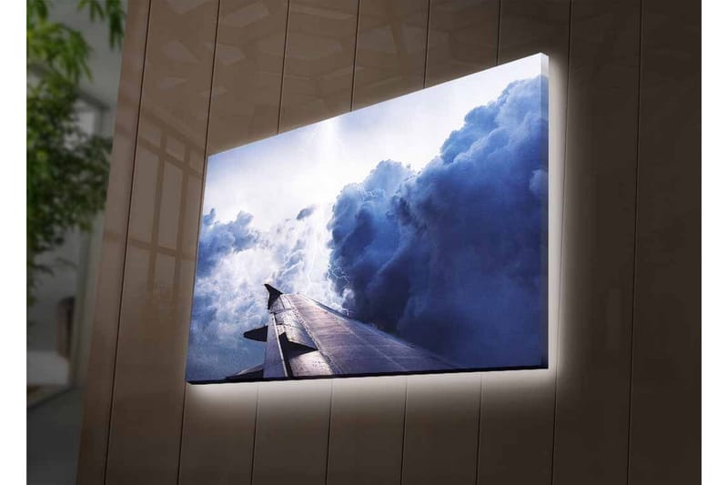 Canvastavla med LED-belysning - Utsikt från ett flygplansvinge mot dramatiska molnformationer - Mörkblå / Ljusgrå / Vit - Inredning - Tavlor & konst - Canvastavlor