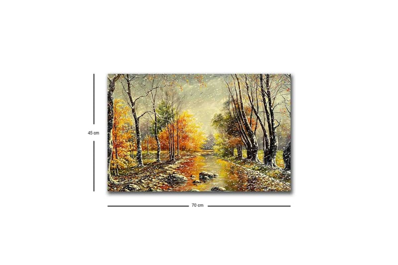 Canvastavla med LED-belysning - Vacker höstlandskap med en spegelblanka flod omgiven av färgglada träd - Orange / Grön / Brun - Inredning - Tavlor & konst - Canvastavlor