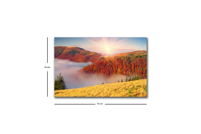 Canvastavla med LED-belysning - Vacker höstlandskap med färgglada träd och soluppgång - Röd / Orange / Gul - Inredning - Tavlor & konst - Canvastavlor