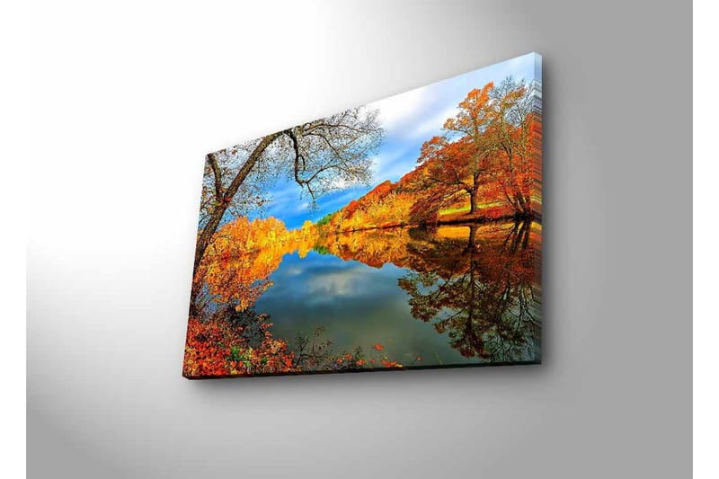 Canvastavla med LED-belysning - Vacker höstlandskap med spegelblanka sjöar och färgglada träd - Orange / Gult / Grönt - Inredning - Tavlor & konst - Canvastavlor
