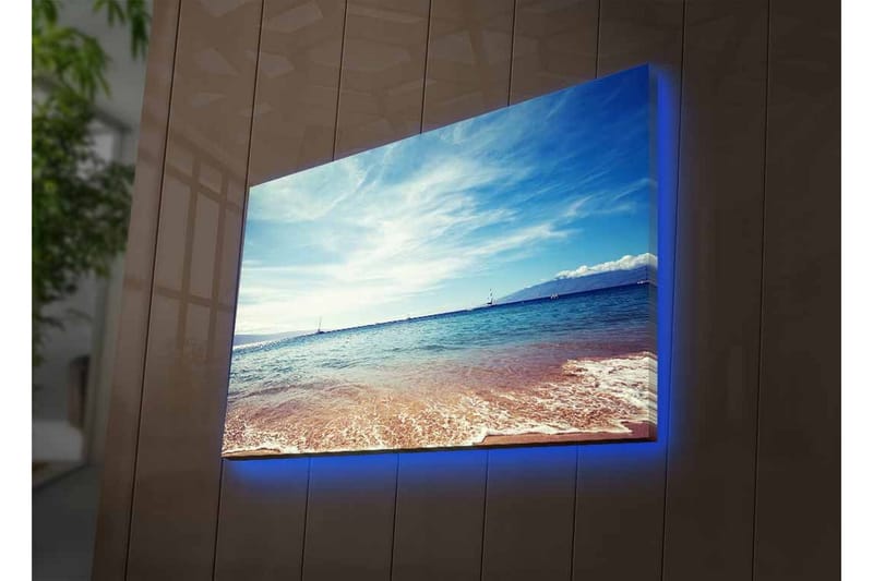 Canvastavla med LED-belysning - Vacker havsutsikt med klarblå himmel och mjuka vågor - Blå / Beige / Vit - Inredning - Tavlor & konst - Canvastavlor