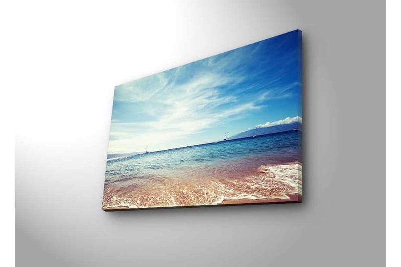 Canvastavla med LED-belysning - Vacker havsutsikt med klarblå himmel och mjuka vågor - Blå / Beige / Vit - Inredning - Tavlor & konst - Canvastavlor