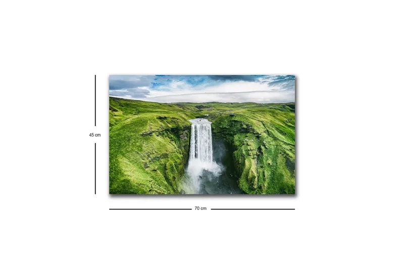 Canvastavla med LED-belysning - Vacker vattenfall i en grönskande dalgång - Grön / Vit / Blå - Inredning - Tavlor & konst - Canvastavlor