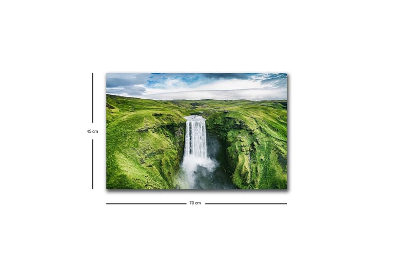 Canvastavla med LED-belysning - Vacker vattenfall i en grönskande dalgång - Grön / Vit / Blå - Inredning - Tavlor & konst - Canvastavlor