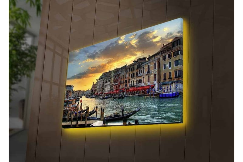 Canvastavla med LED-belysning - Vacker vy över en venetiansk kanal vid solnedgången - Blå / Orange / Beige - Inredning - Tavlor & konst - Canvastavlor