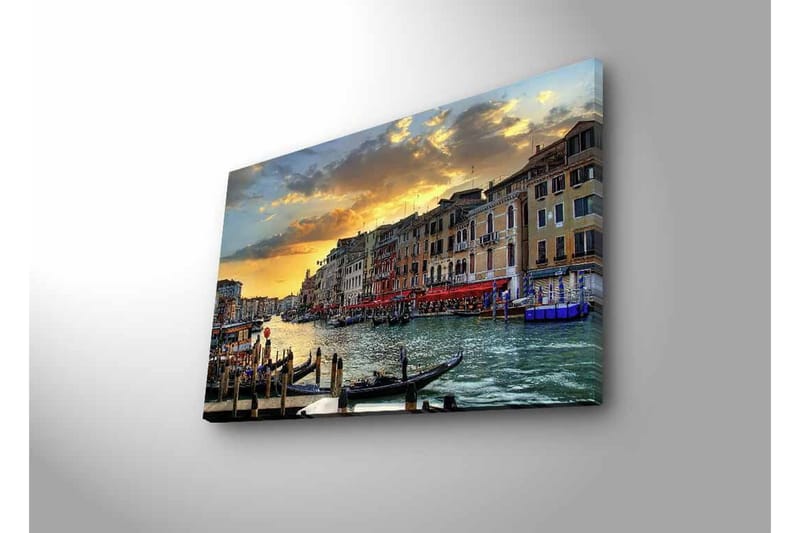 Canvastavla med LED-belysning - Vacker vy över en venetiansk kanal vid solnedgången - Blå / Orange / Beige - Inredning - Tavlor & konst - Canvastavlor