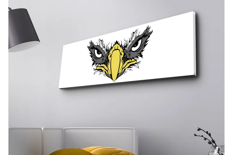 Canvastavla med LED-belysning - Vildsint örn med intensiva ögon - Svart / Gult / Vitt - Inredning - Tavlor & konst - Canvastavlor