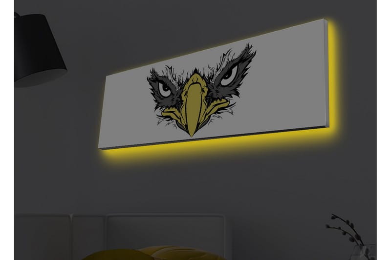 Canvastavla med LED-belysning - Vildsint örn med intensiva ögon, Svart / Gult / Vitt