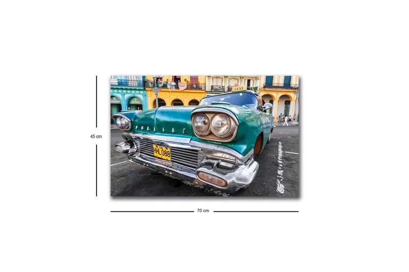 Canvastavla med LED-belysning - Vintage bil i retro stil med en grön nyans - Grön / Silver / Svart - Inredning - Tavlor & konst - Canvastavlor