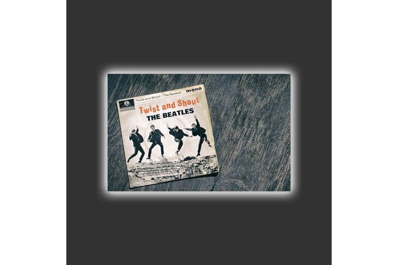Canvastavla med LED-belysning - Vintage skivomslag med The Beatles i aktion - Svart / Grå / Beige - Inredning - Tavlor & konst - Canvastavlor