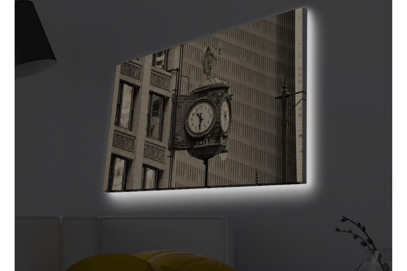 Canvastavla med LED-belysning - Vintage väggklocka med detaljerad design, Svart / Grå / Vit