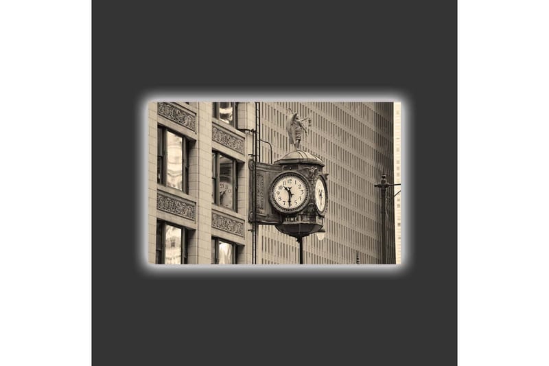 Canvastavla med LED-belysning - Vintage väggklocka med detaljerad design - Svart / Grå / Vit - Inredning - Tavlor & konst - Canvastavlor