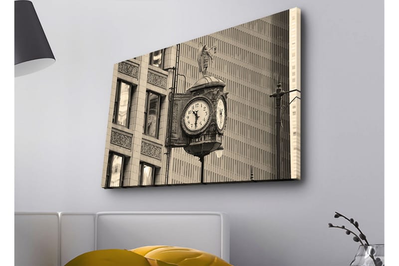 Canvastavla med LED-belysning - Vintage väggklocka med detaljerad design - Svart / Grå / Vit - Inredning - Tavlor & konst - Canvastavlor