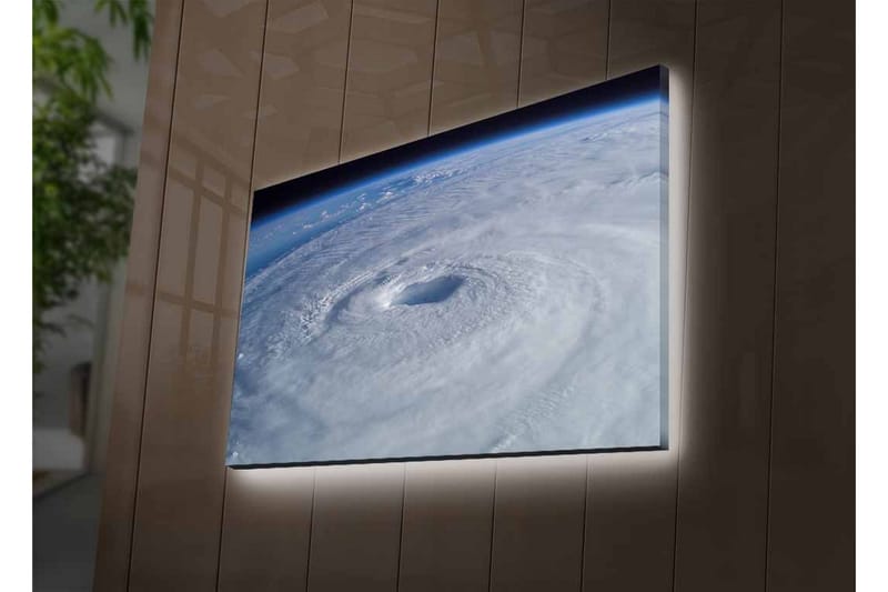 Canvastavla med LED-belysning - Virvlande moln i en tropisk cyklon - Vit / Blå / Grå - Inredning - Tavlor & konst - Canvastavlor