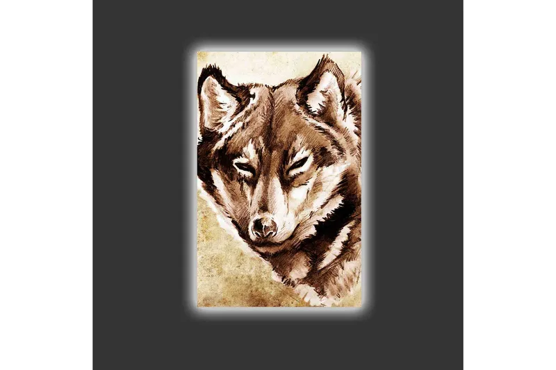 Canvastavla med LED-belysning - Porträtt av en varg med fokuserad blick - Brun / Beige - Inredning - Tavlor & konst - Canvastavlor