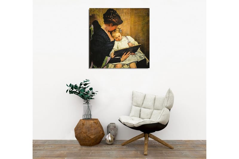 Canvastavla - Moder som läser för sitt barn - Mörkblå / Beige / Vit - Inredning - Tavlor & konst - Canvastavlor