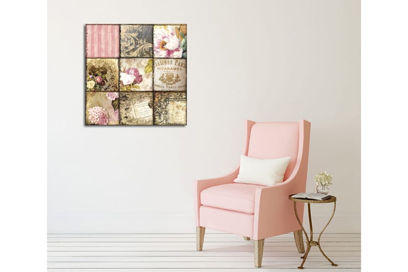 Canvastavla - Mosaik av vintage-inspirerade mönster och blommor - Rosa / Guld / Beige - Inredning - Tavlor & konst - Canvastavlor