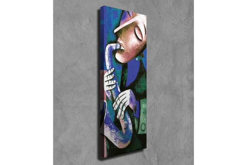 Canvastavla - Musiker som spelar saxofon med uttrycksfulla drag - Mörkblå / Grön / Vit - Inredning - Tavlor & konst - Canvastavlor