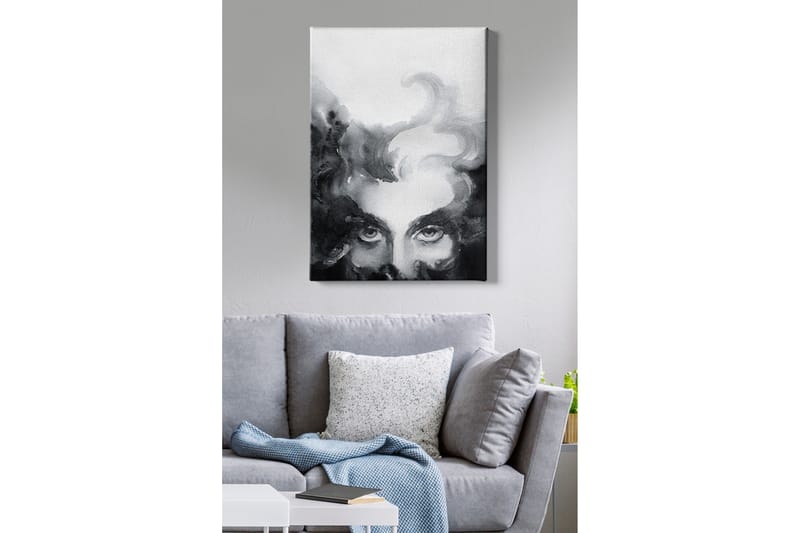 Canvastavla - Mystisk ansikte med intensiva ögon i en dimmig komposition - Svart / Grå / Vit - Inredning - Tavlor & konst - Canvastavlor