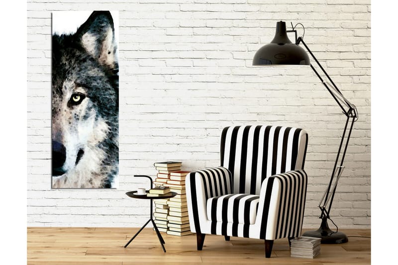 Canvastavla - Närbild av en vargs ansikte med intensiva ögon - Grå / Svart / Vit - Inredning - Tavlor & konst - Canvastavlor