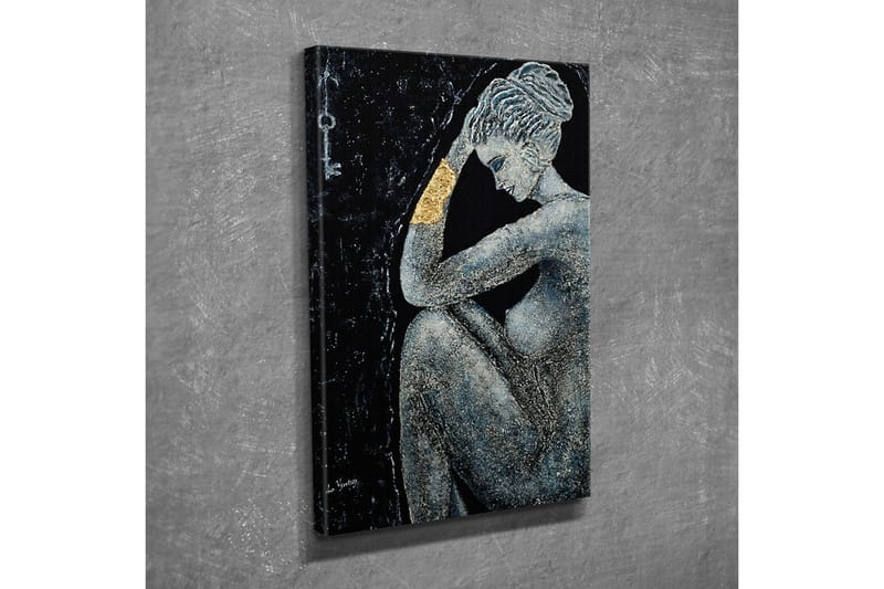 Canvastavla - Naken kvinna i en eftertänksam pose med en gyllene detalj på armen - Svart / Grå / Guld - Inredning - Tavlor & konst - Canvastavlor