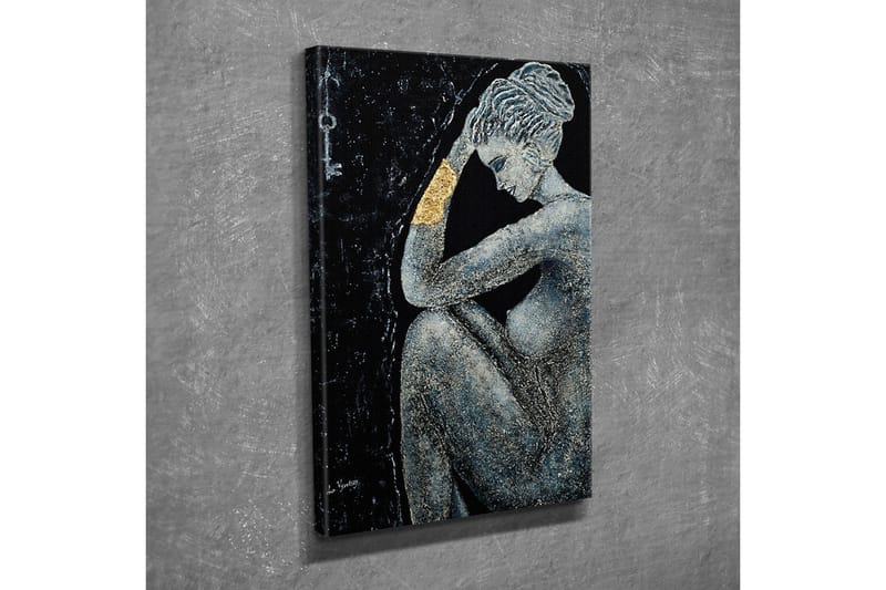 Canvastavla - Naken kvinna i en eftertänksam pose med en gyllene detalj på armen - Svart / Grå / Guld - Inredning - Tavlor & konst - Canvastavlor