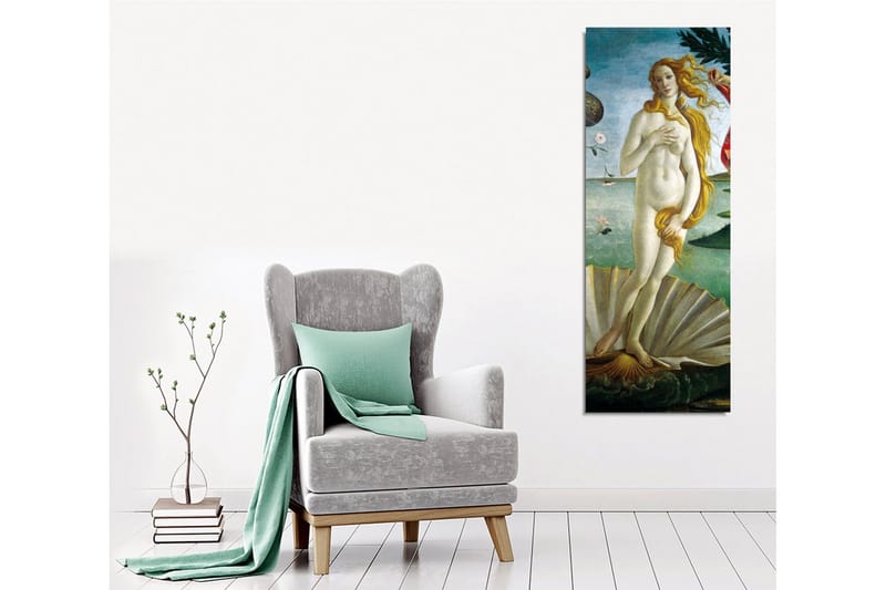 Canvastavla - Naken kvinna som står på en snäcka vid havet - Ljusblå / Hudfärgad / Grön - Inredning - Tavlor & konst - Canvastavlor