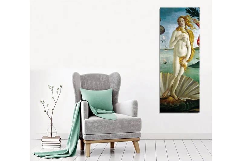 Canvastavla - Naken kvinna som står på en snäcka vid havet - Ljusblå / Hudfärgad / Grön - Inredning - Tavlor & konst - Canvastavlor