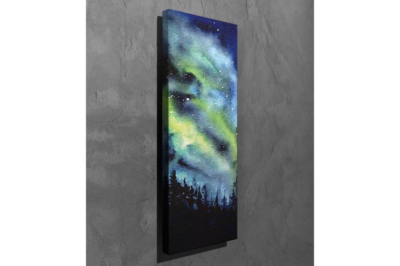Canvastavla - Nordlys över en mörk skog - Mörkblå / Grön / Svart - Inredning - Tavlor & konst - Canvastavlor
