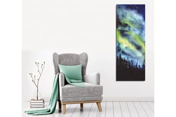 Canvastavla - Nordlys över en mörk skog - Mörkblå / Grön / Svart - Inredning - Tavlor & konst - Canvastavlor