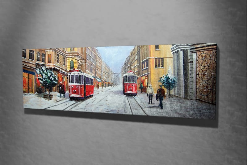 Canvastavla Röda spårvagnar i vinter - Flerfärgad - Inredning - Tavlor & konst - Canvastavlor