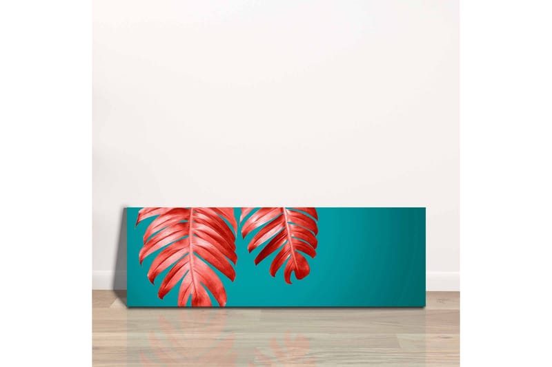Canvastavla - Röda palmblad mot en turkos bakgrund - Röd / Turkos - Inredning - Tavlor & konst - Canvastavlor